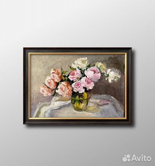 Картина маслом цветы пионы в вазе