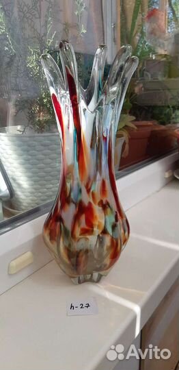 Ваза цветное, гутное стекло СССР
