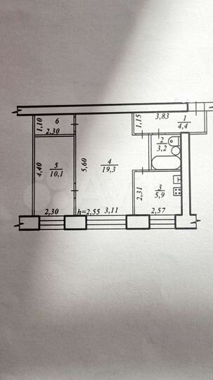 2-к. квартира, 44 м², 5/5 эт.