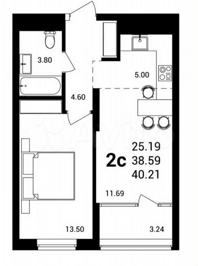 2-к. квартира, 40,2 м², 13/31 эт.