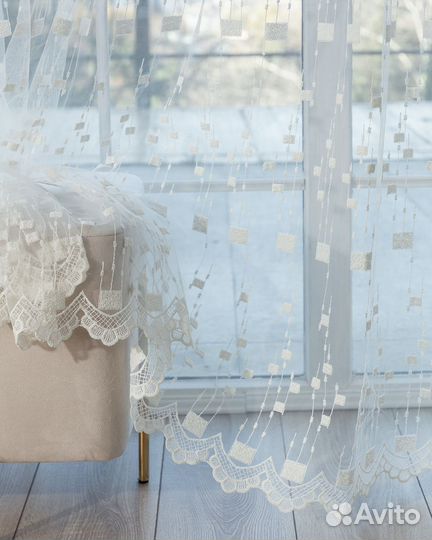 Тюль Мона золото готовый на окна пошив