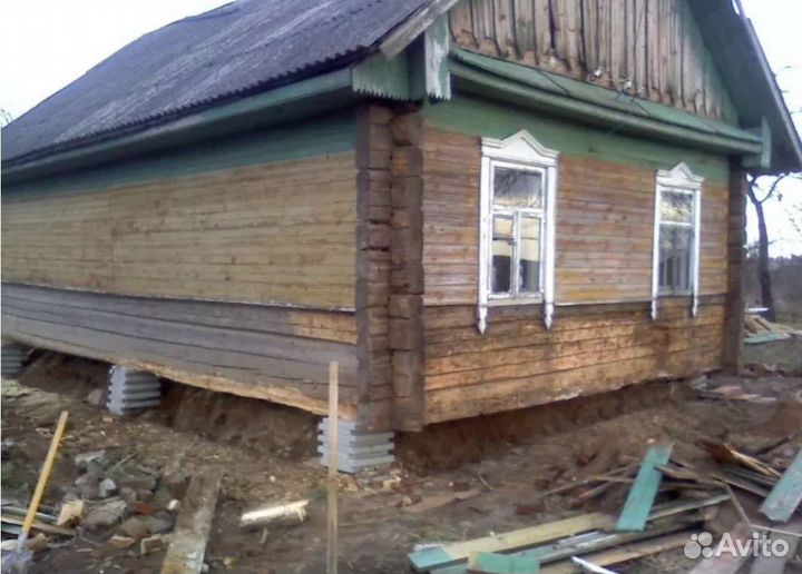 Замена венцов подъем дома ремонт фундамента