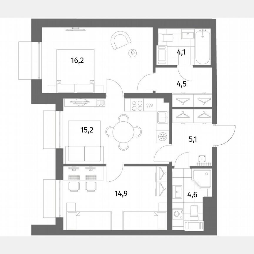 2-к. квартира, 64,6 м², 4/6 эт.