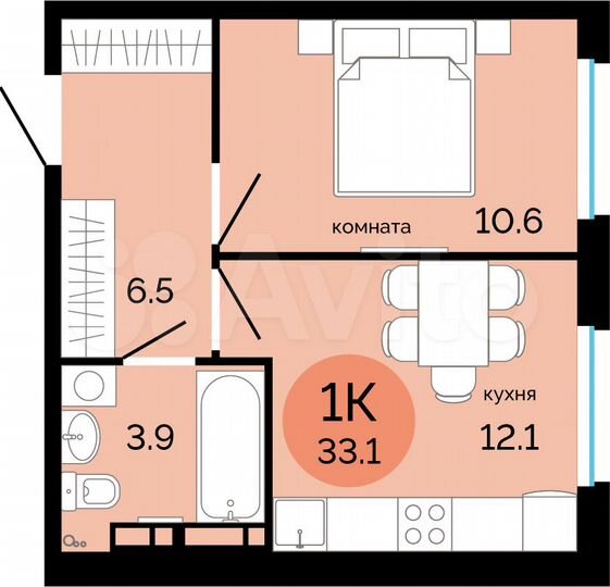 1-к. квартира, 33,1 м², 2/17 эт.