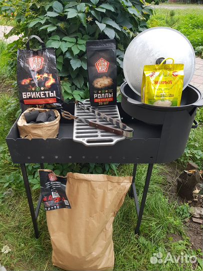 Мангал, шампура, уголь, решетка гриль, барбекю