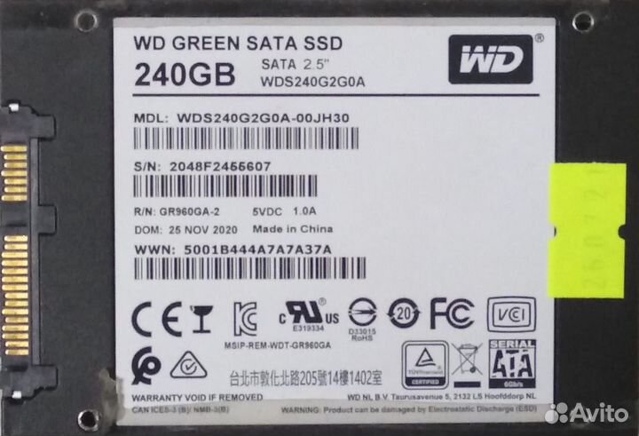 Твердотельный диск 240GB WD Green 2.5