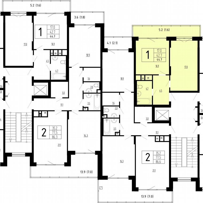 1-к. квартира, 44,7 м², 3/4 эт.