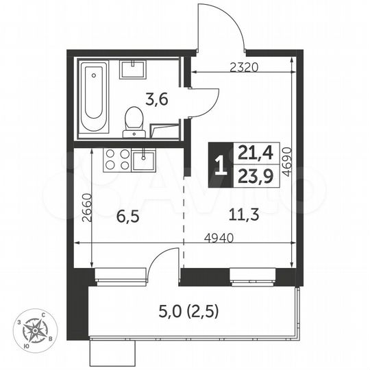 Квартира-студия, 24,4 м², 21/25 эт.