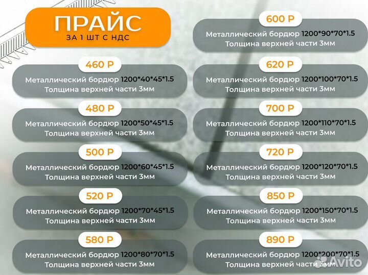 Металлический бордюр 1200*110*70*1,5