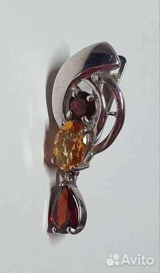 Серебряные серьги с цитрином и гранатом
