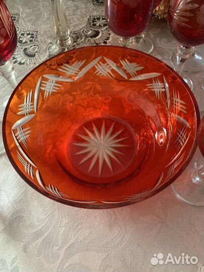 Красный хрусталь, вазы, фруктовницы, бокалы