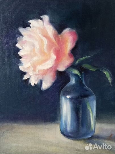 Картина маслом «Роза в синей вазе»