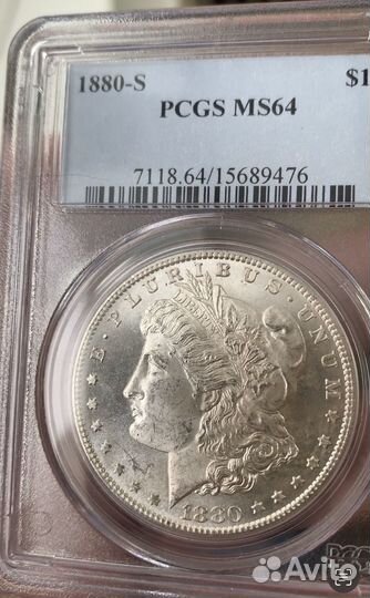 1880-S 1 Серебряный доллар Моргана слаб pcgs MS64