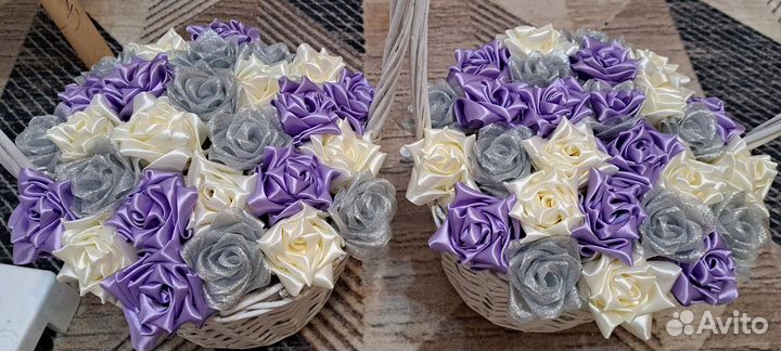 Букет цветов из атласных лент