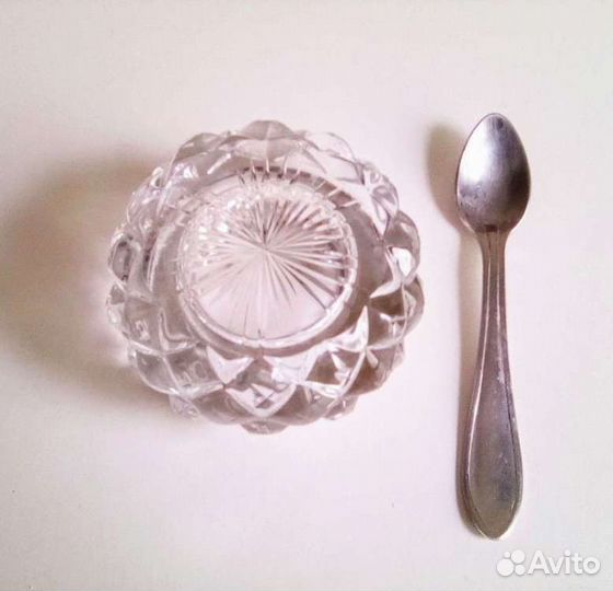 Солонка хрустальная с ложкой СССР