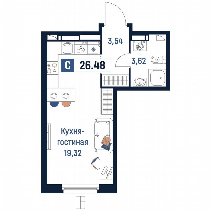 Квартира-студия, 26,5 м², 6/18 эт.