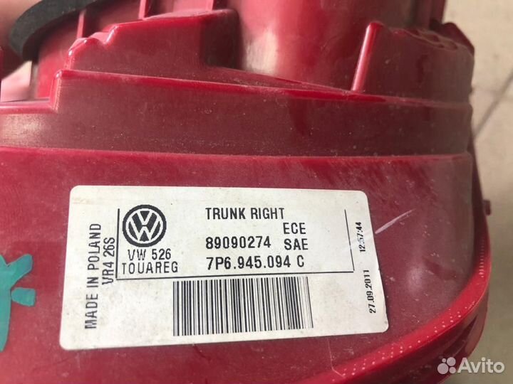 Фонарь задний правый vw туарэг внутрений