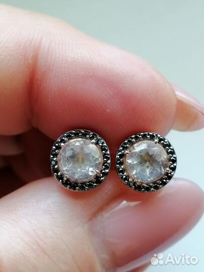 Серьги розовый кварц шпинель натуральные