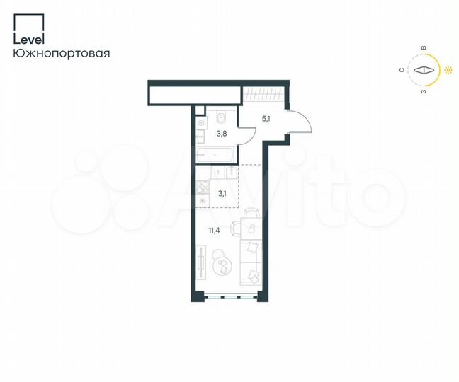 Квартира-студия, 23,4 м², 51/68 эт.
