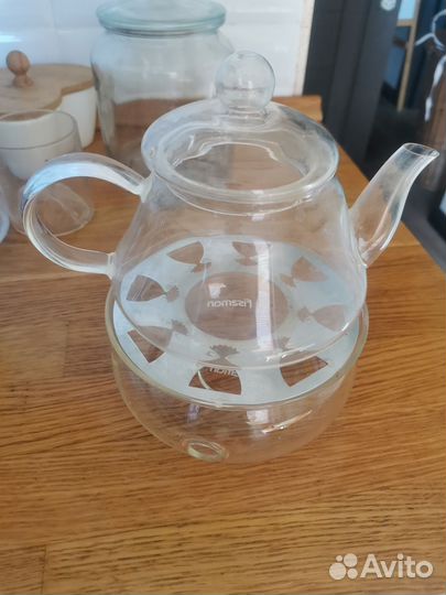 Чайник заварочный с стеклянный с подставкой