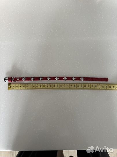 Ошейник красный натуральная кожа со стразами