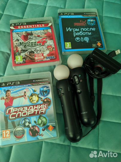 Комплект 2 Ps Move Playstation 3 + игры + камера
