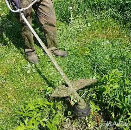 Покос травы триммером