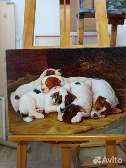 Копия картины Щенки наигрались