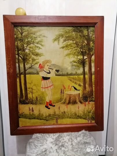 Картина девочка с дудочкой, масло, 40-50г. СССР