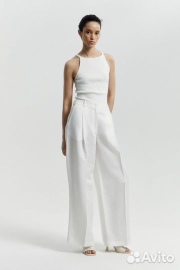 Широкие белые льняные брюки Lime из смесового льна