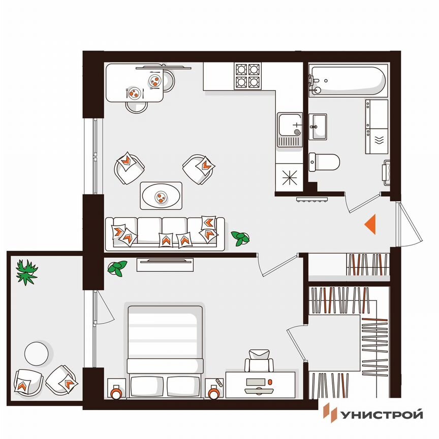 1-к. квартира, 43 м², 1/5 эт.