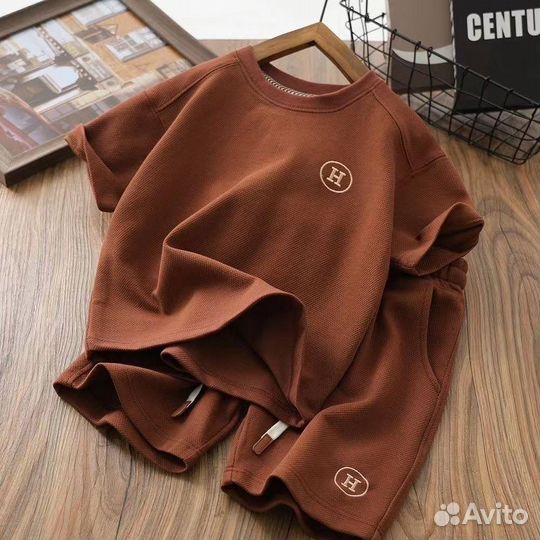 Костюм детский шорты футболка (зеленый, корич)