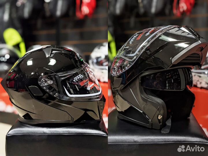 Мотошлем модуляр с очками AIM черный глянец новый