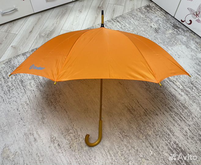 Зонт трость оранжевый с деревянной ручкой
