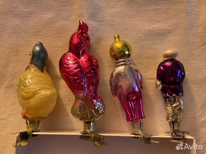 Елочные игрушки СССР на прищепке попугай утка дед