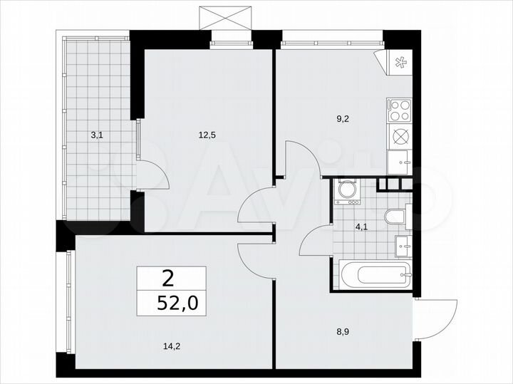 2-к. квартира, 52 м², 14/15 эт.