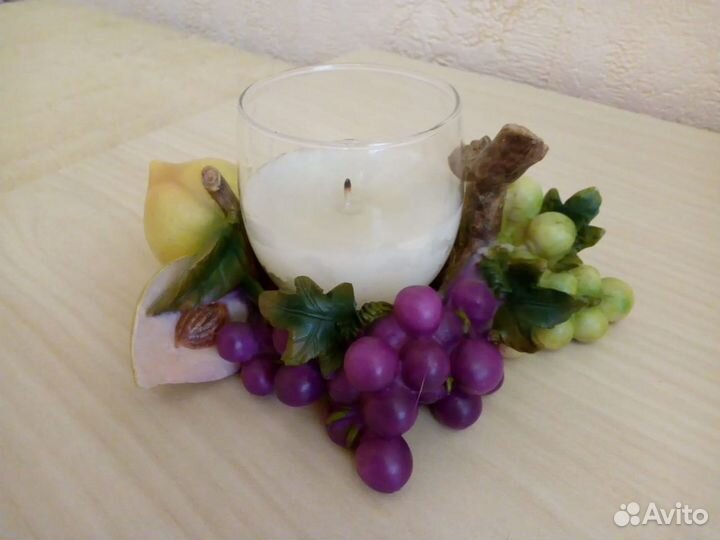 Подсвечник Фрукты, со свечой в стеклянном стакане