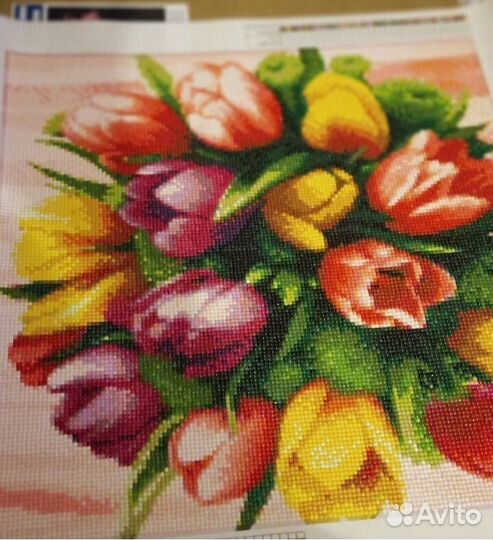 Алмазная мозаика 40*40 без подрамника Тюльпаны