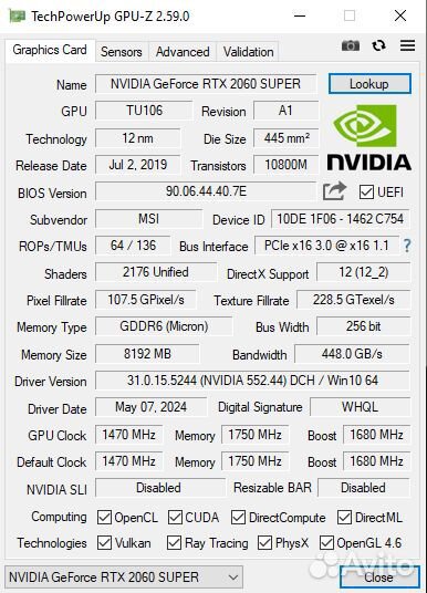 MSI Armor RTX 2060Super