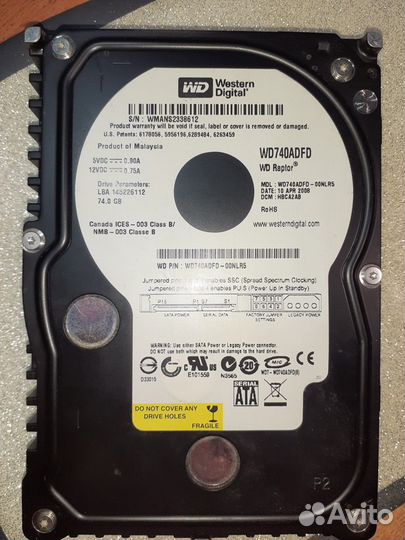 Жесткий диск hdd WDC WD740adfd-00NLR5 74,3 GB Rapt