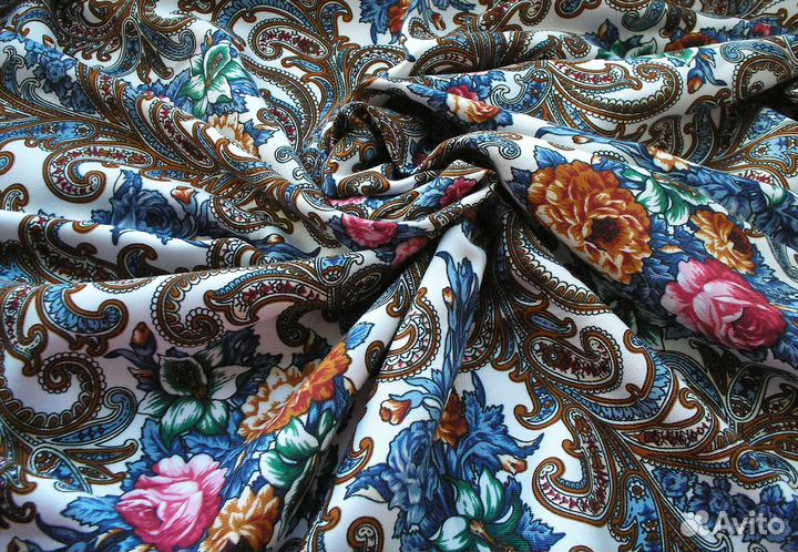 Платок Шерсть Павлово Посадский Стиль Белый