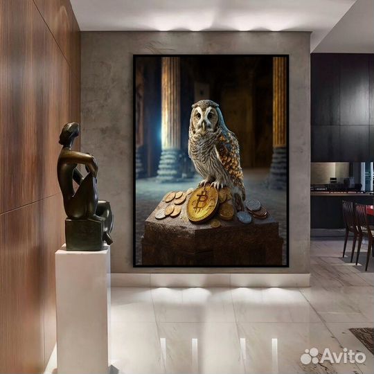 Картина маслом сова и биткоин Масло и Талант
