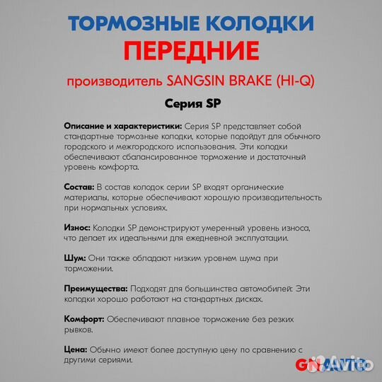 Тормозные колодки передние SP1859 Sangsin Brake