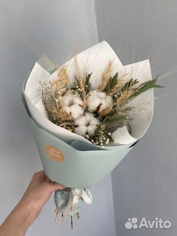 Букет из сухоцветов с хлопком и эвкалиптом