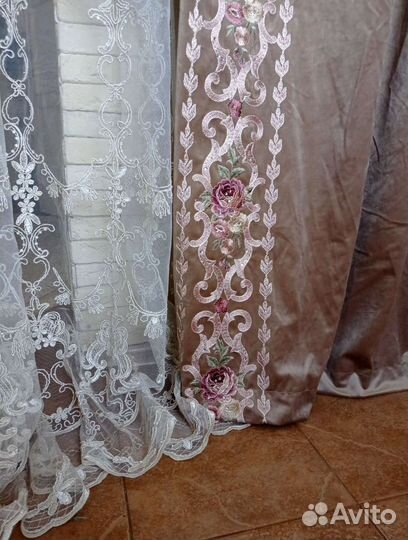 Шторы шелковый бархат 3,00х2.75, вышивка шелк, swa