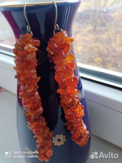 Серьги винтажные. Янтарь СССР