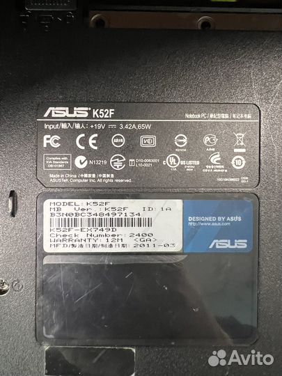 Ноутбук asus k52f EX749D