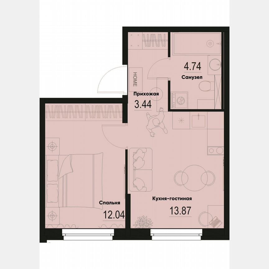1-к. квартира, 34,1 м², 1/12 эт.