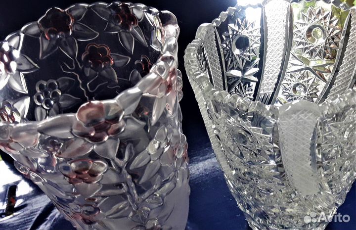 2 высокие вазы хрусталь/цветное стекло(Богемия)