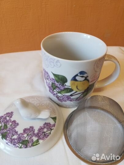 Фарфоровая, заварочная кружка с фильтром